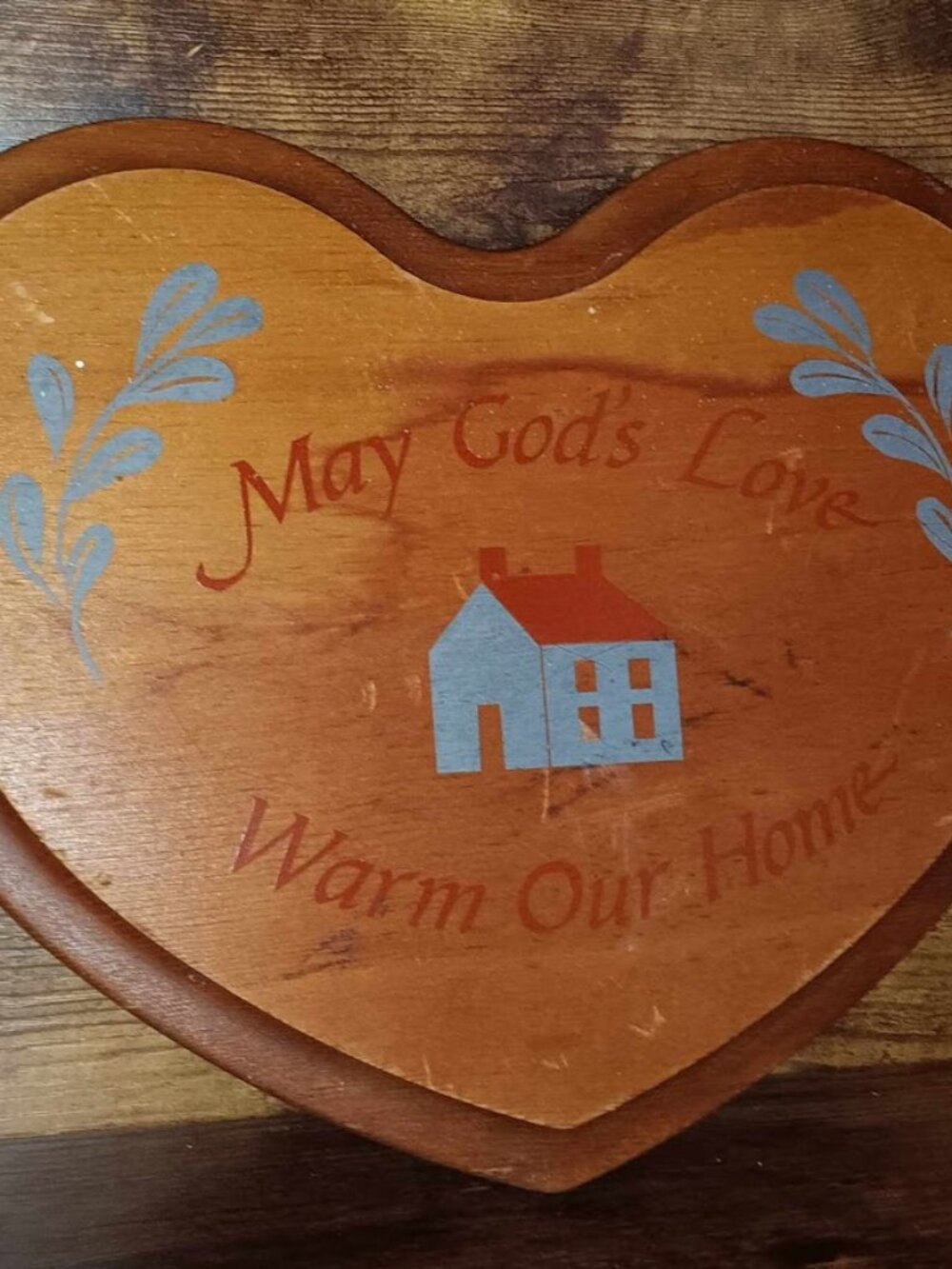 May God’s Love Warm Our Home Wood Heart Wall Hanging
